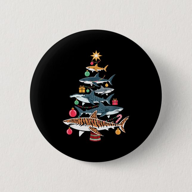 Badge Rond 5 Cm Funny Shark Christmas Tree  (Devant)