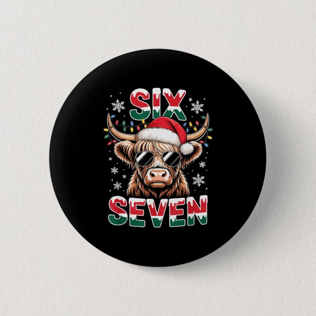 Badge Rond 5 Cm Funny Six Seven Highland Cow Christmas 67 Cool Xma (Devant)