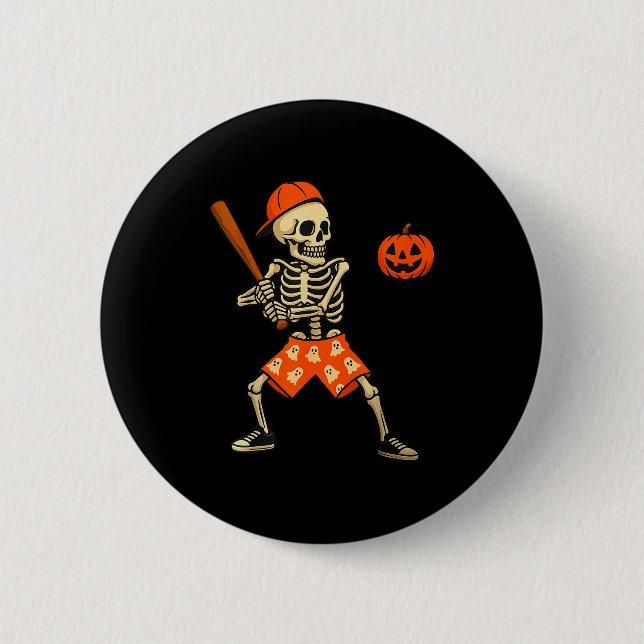 Badge Rond 5 Cm Funny Skeleton Baseball Batting Halloween Costume  (Devant)