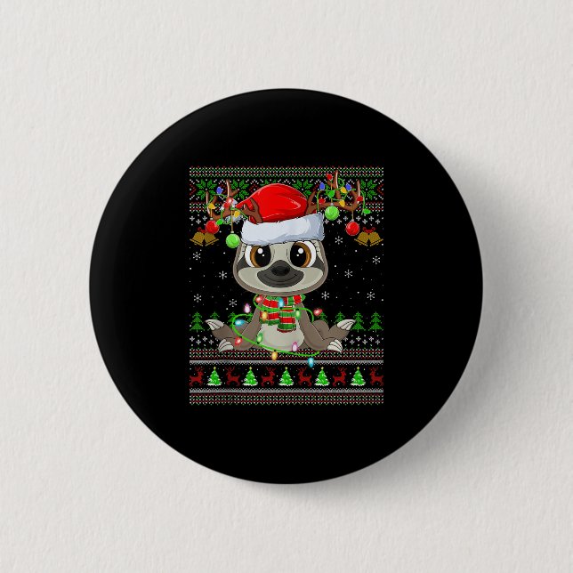 Badge Rond 5 Cm Funny Sloth Ugly Christmas Sweaters Holiday Santa  (Devant)