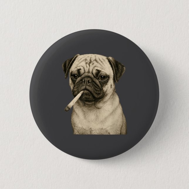 Badge Rond 5 Cm Funny Smoking Pug Dog Cigarette Gen Z Meme Graphic (Devant)