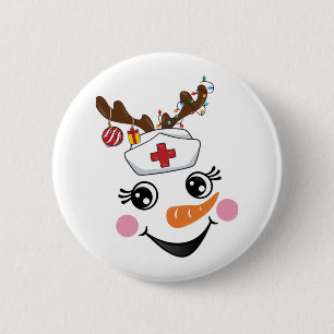 Badge Rond 5 Cm Funny Snowman Nurse Face Eyelashes Médaille Noël