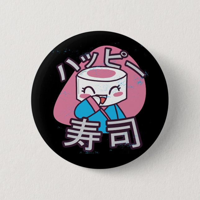 Badge Rond 5 Cm Funny Sushi Master Cartoon Design (Devant)