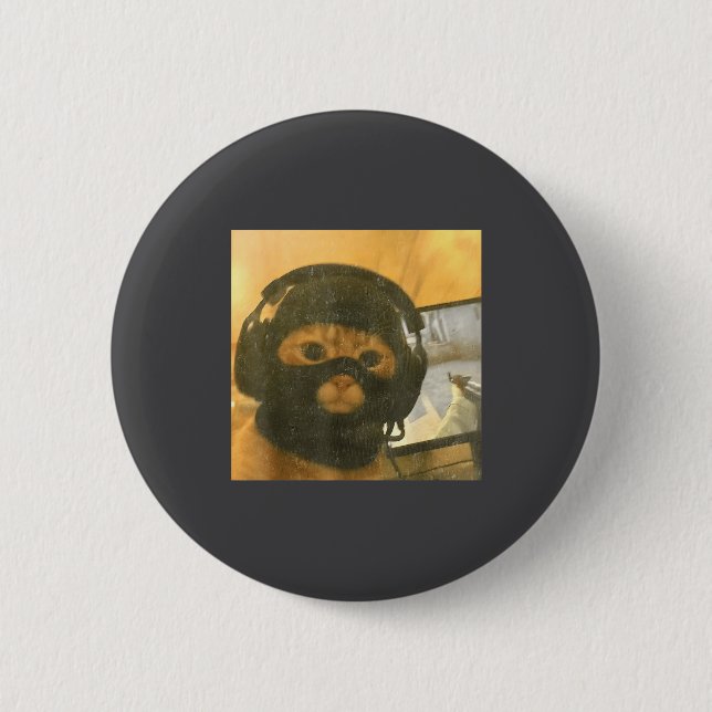 Badge Rond 5 Cm Funny Tactical Gamer Cat Meme Graphic  (Devant)