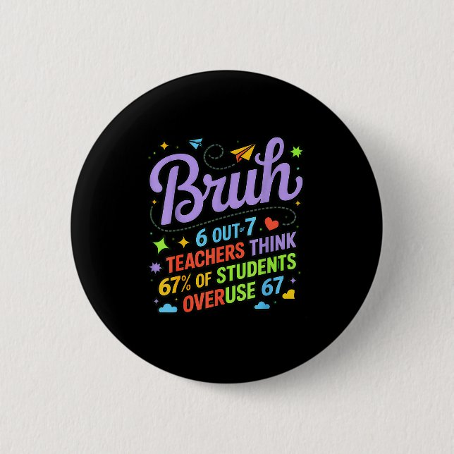 Badge Rond 5 Cm Funny Teacher Quote Bruh 6 Out Of 7 Teachers Think (Devant)