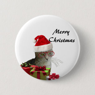 Badge Rond 5 Cm Funny tendance Père Noël sage chat Noël