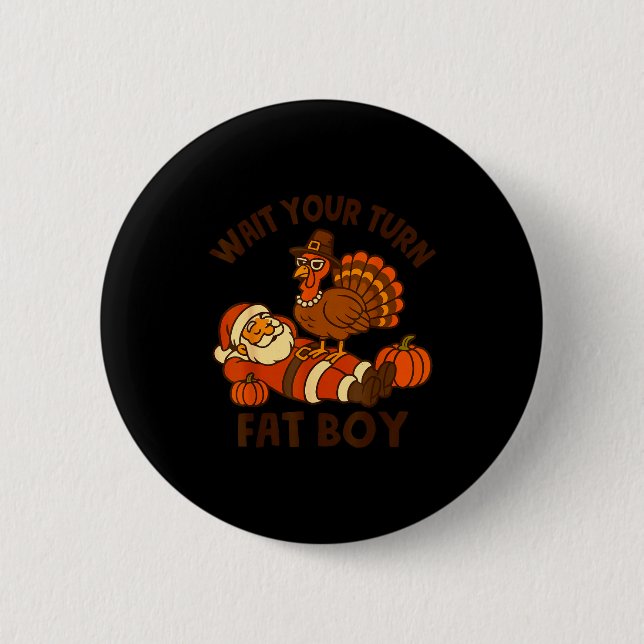Badge Rond 5 Cm Funny Thanksgiving Christmas Turkey Vs Santa For M (Devant)