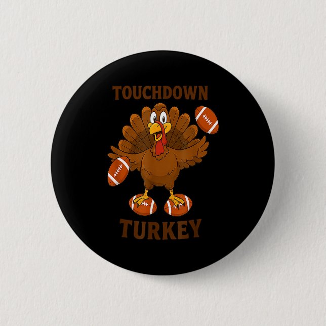 Badge Rond 5 Cm Funny Thanksgiving Football Touchdown Turkey  (Devant)