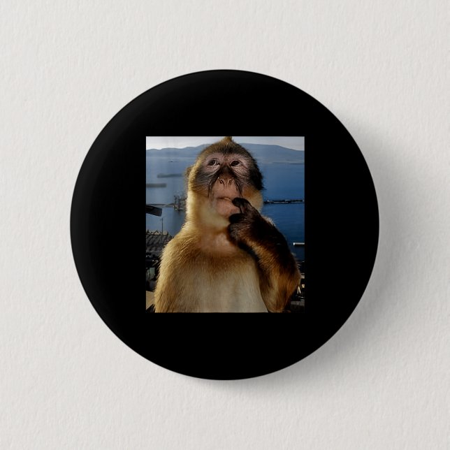Badge Rond 5 Cm Funny Thinking Monkey Meme Curious Ape Brainrot Gi (Devant)