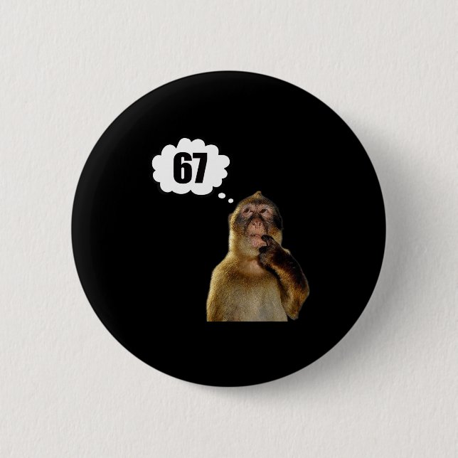 Badge Rond 5 Cm Funny Thinking Monkey Meme Six Seven 6 7 Meme  (Devant)