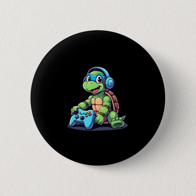 Badge Rond 5 Cm Funny Turtle Gamer Gaming Turtles Video Game (2) (Devant)