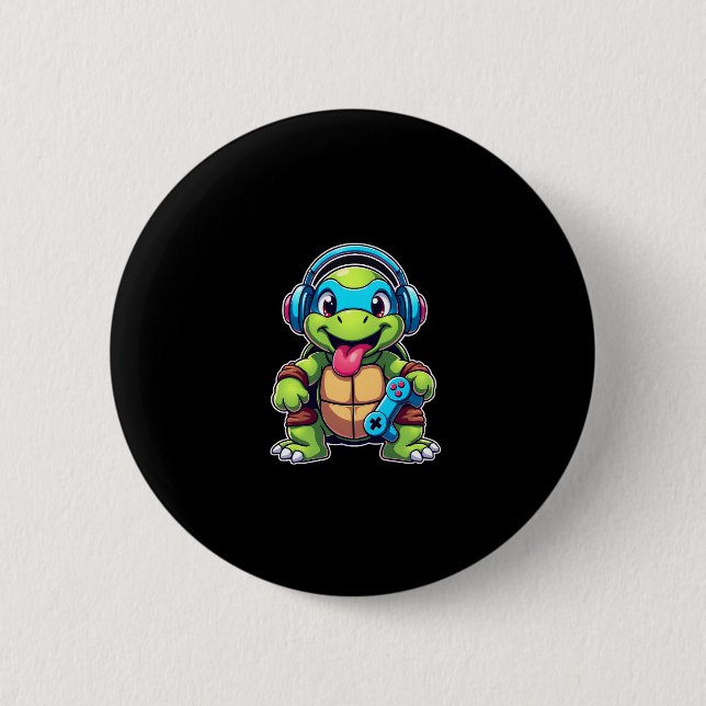 Badge Rond 5 Cm Funny Turtle Gamer Gaming Turtles Video Game (4) (Devant)