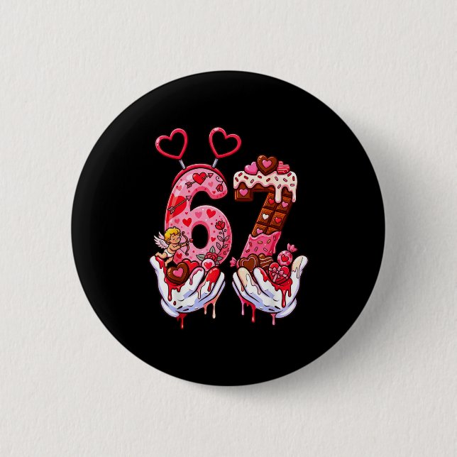 Badge Rond 5 Cm Funny Valentine's Day 67 Meme Hands Six Seven Cud  (Devant)
