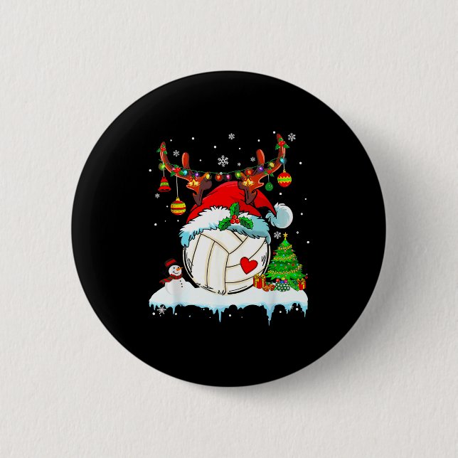 Badge Rond 5 Cm Funny Volleyball Christmas Reindeer Santa Hat Ligh (Devant)