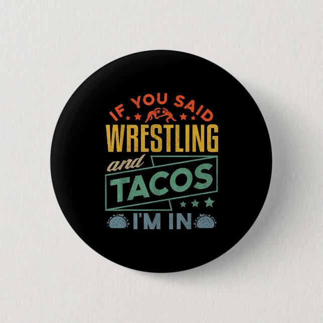 Badge Rond 5 Cm Funny Wrestling And Tacos Shirt Wrestle Retro Men  (Devant)
