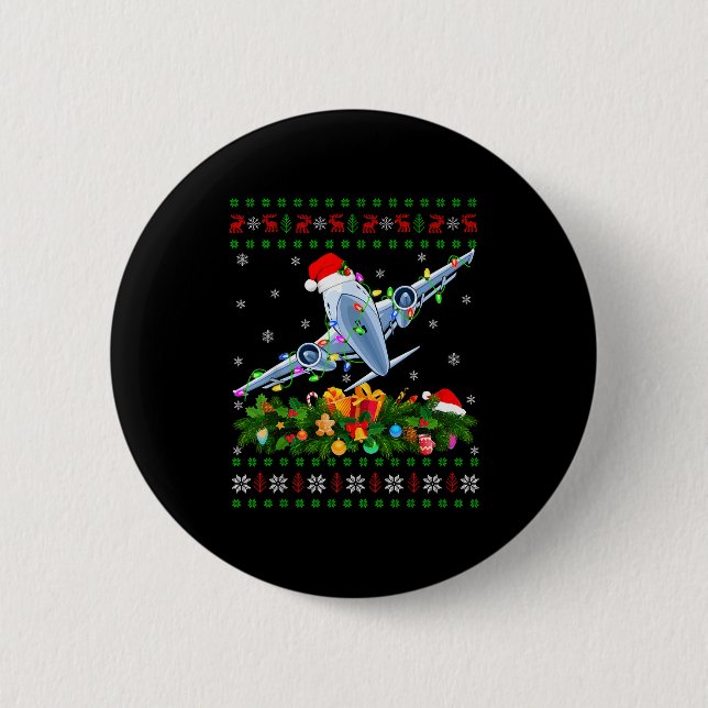 Badge Rond 5 Cm Funny Xmas Lighting Tree Santa Ugly Airplane Chris (Devant)