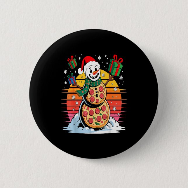 Badge Rond 5 Cm Funny Zza Snowman Christmas Holiday Food  (Devant)