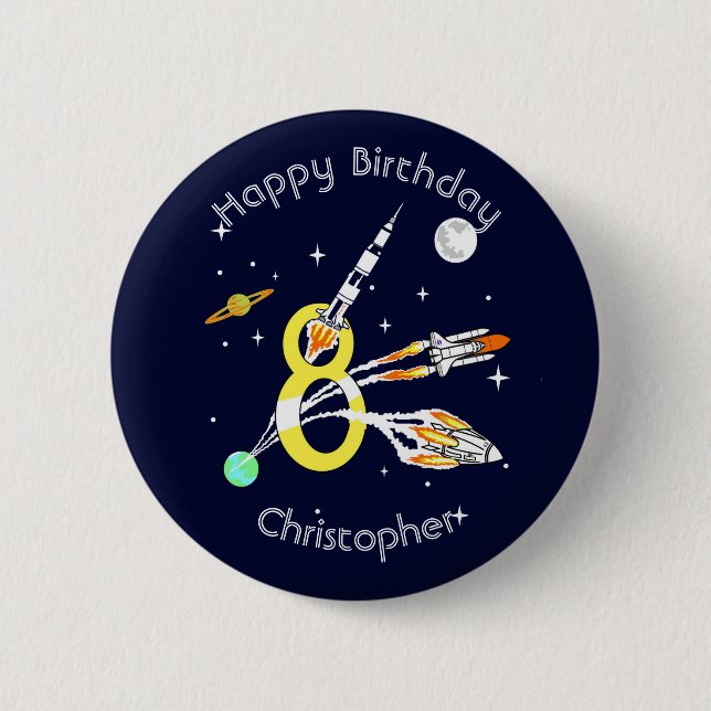 Badge Rond 5 Cm Fusées spatiales 8e anniversaire (Devant)