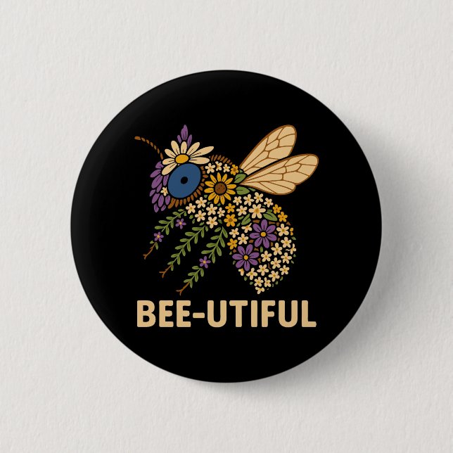Badge Rond 5 Cm Fusion florale abeille (Devant)