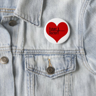 Badge Rond 5 Cm Futur docteur - Cœur ECG rouge