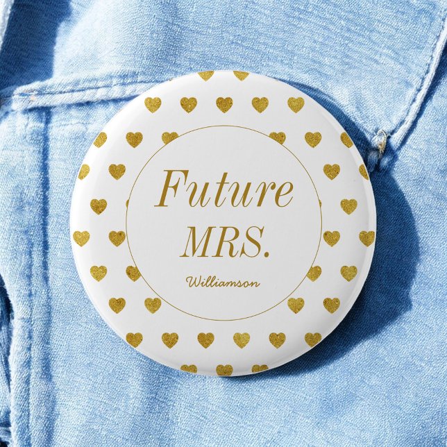 Badge Rond 5 Cm Futur Madame Jaune Blanc Motif Coeurs (Créateur téléchargé)
