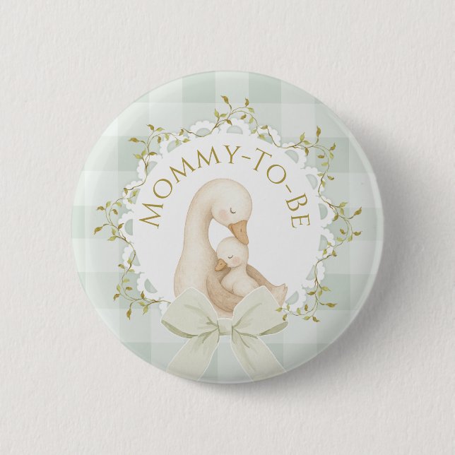 Badge Rond 5 Cm Futur Maman Silly Goose Vert Sauge Baby Shower (Devant)