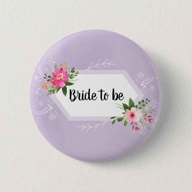 Badge Rond 5 Cm Futur mariée aquarelle floral violet shower de mar (Devant)