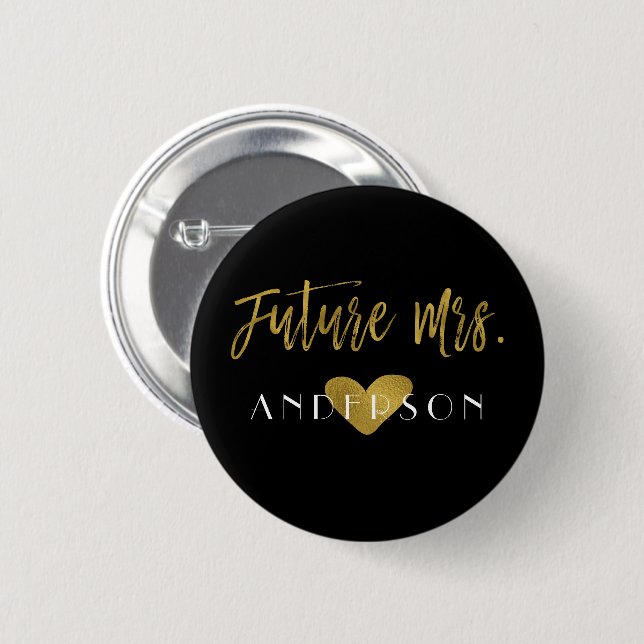 Badge Rond 5 Cm Futur Mme Faux Gold Foil Bachelorette Party (Devant & derrière)