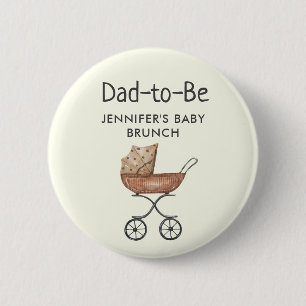 Badge Rond 5 Cm Futur papa Antique Baby Buggy en osier Shower/Brun