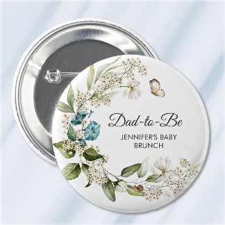 Badge Rond 5 Cm Futur papa, Baby Shower/Brunch bleu de Morning Glo
