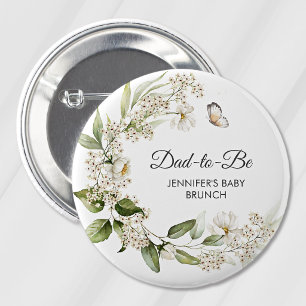 Badge Rond 5 Cm Futur papa White Peonies Baby Shower Bohème/Brunch