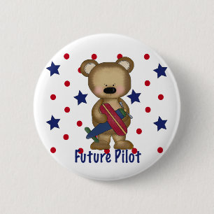 Badge Rond 5 Cm Futur petit ours pilote