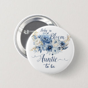 Badge Rond 5 Cm Futur Tante Bébé En Fleur Fleurs Bleues Élégantes
