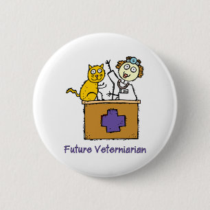 Badge Rond 5 Cm Futur vétérinaire - Fille avec chat