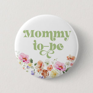 Badge Rond 5 Cm future maman à fleurs sauvages
