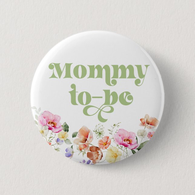 Badge Rond 5 Cm future maman à fleurs sauvages (Devant)