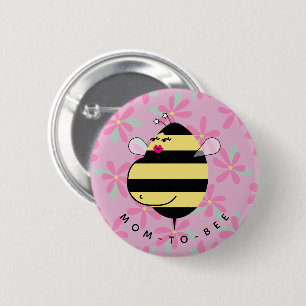 Badge Rond 5 Cm Future Maman Abeille Rose Florale