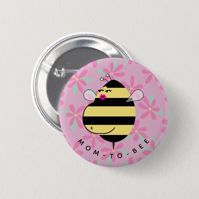 Badge Rond 5 Cm Future Maman Abeille Rose Florale  (Devant & derrière)