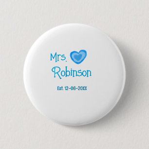 Badge Rond 5 Cm Future mariée Mme nom date cœur bleu aquarelle
