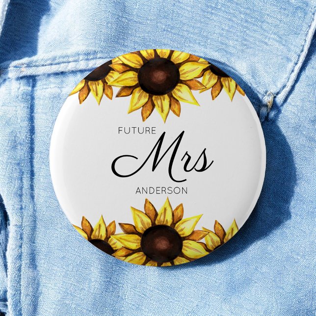 Badge Rond 5 Cm Future Mme Tournesol Jaune Mariage Blanc (Créateur téléchargé)