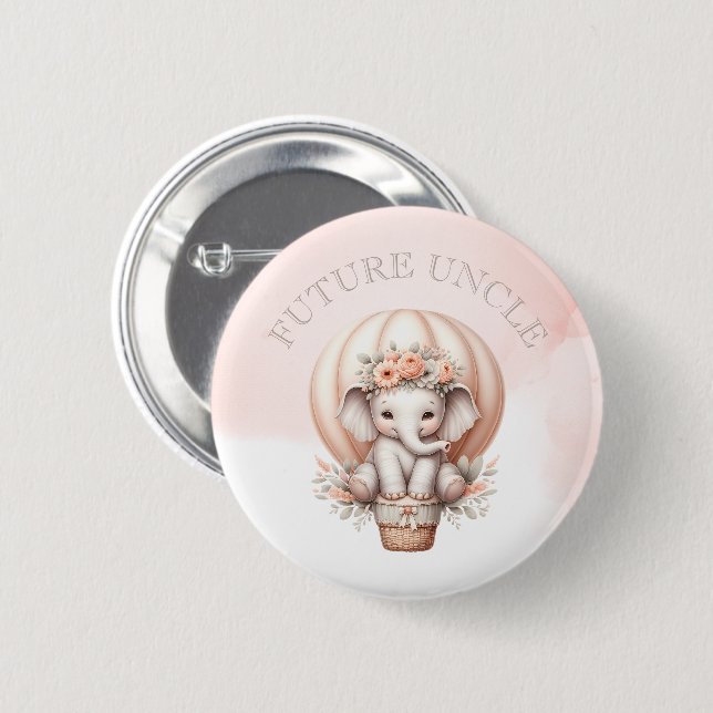 Badge Rond 5 Cm Future Uncle Baby Shower Peach Elephant (Devant & derrière)