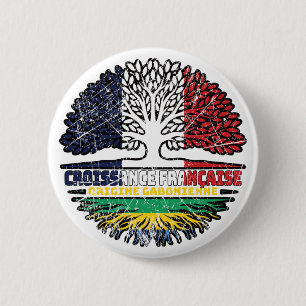 Badge Rond 5 Cm Gabon Gabonais France Arbre Drapeau