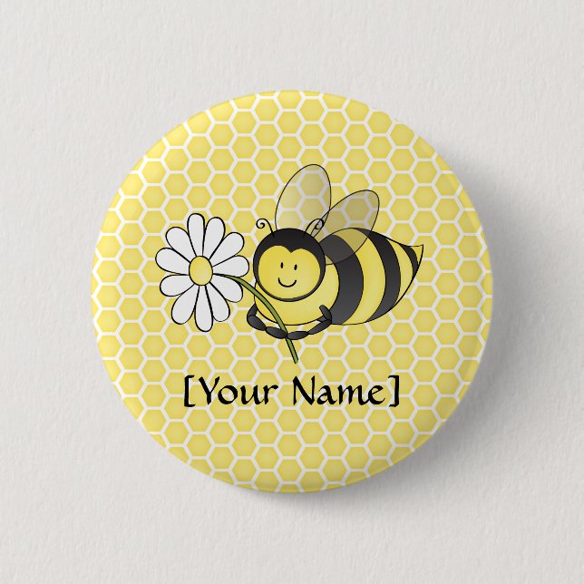 Badge Rond 5 Cm Gaffez l'abeille avec la marguerite (Devant)