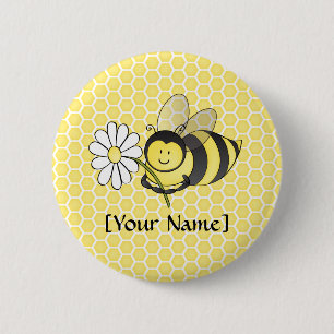 Badge Rond 5 Cm Gaffez l'abeille avec la marguerite