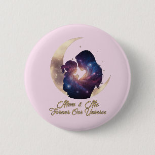 Badge Rond 5 Cm Galaxie Maman & Enfant Silhouette Art Lunaire