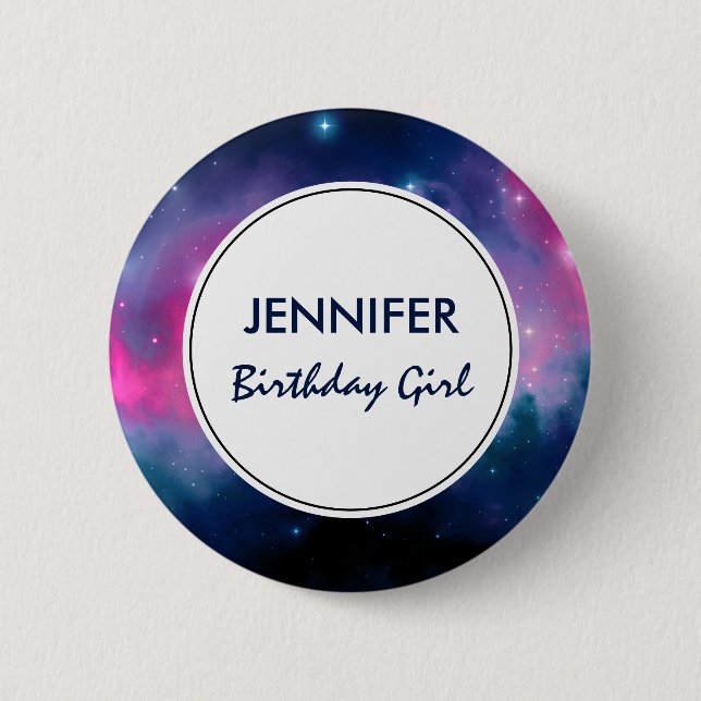 Badge Rond 5 Cm Galaxie rose & bleu Nebula & étoiles Abstrait (Devant)