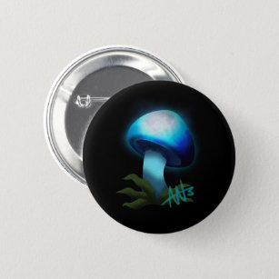 Badge Rond 5 Cm Galaxy Shiitake brillant bleu clair champignons