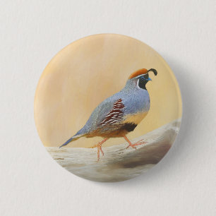 Badge Rond 5 Cm Gambrel's Quail Painting Original Bird Art