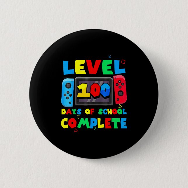 Badge Rond 5 Cm Game Controller Level 100 Days Of School Complete  (Devant)