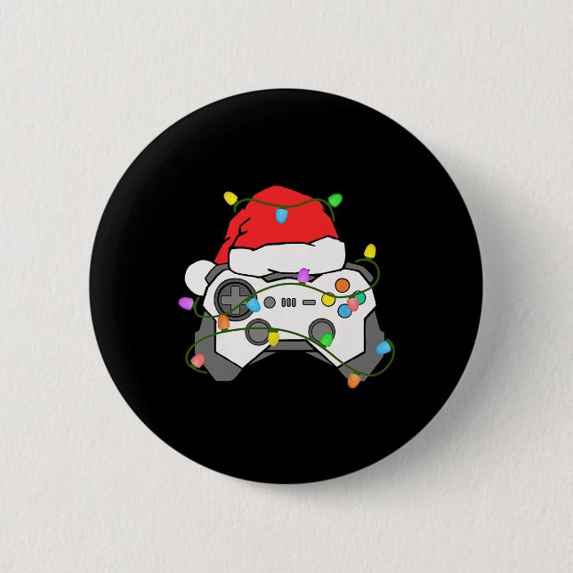Badge Rond 5 Cm Gamer Christmas Gaming Santa Hat Video Game Contro (Devant)